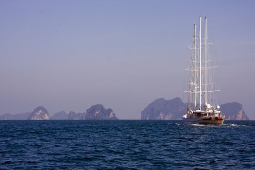 Superyact sailing in Krabi province, Thailand