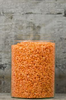 orange lentils  in a glasse jar