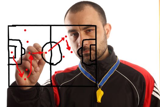 soccer manager drawing a tactical plan