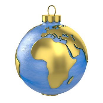 Christmas ball shaped as globe or planet isolated on white background, Africa part