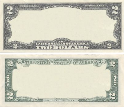 Clear 2 dollar banknote pattern for design purposes