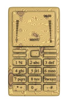 Wooden mobile phone over white background.