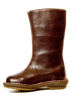 A brown high boot. Taken on a white background.