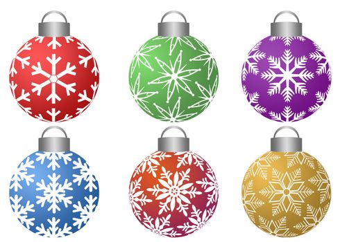 Colorful Ornaments with Snowflakes Pattern Design Isolated on White Background