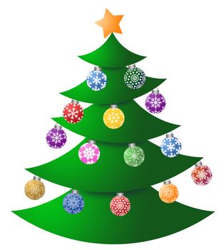 Christmas Tree with Colorful Ornaments and Tree Topper Illustration