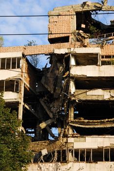 ministry of defense building in Belgrade damaged during the 1999 NATO bombing