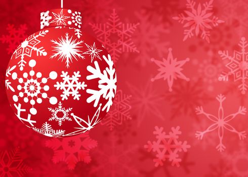 Christmas Red Ornament with Snowflakes Pattern on Blurred Background