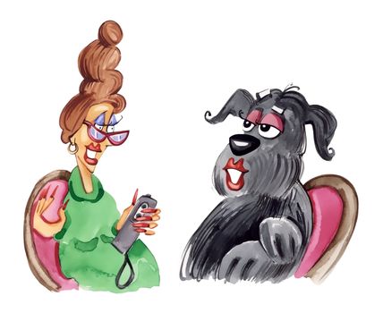 humorous illustration of woman doing interview with shaggy dog