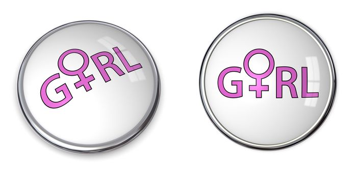 white button with word girl and female gender symbol