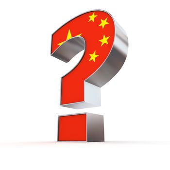 metallic question mark with the chines flag on the front