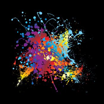 Abstract rainbow ink splat black background with room for text