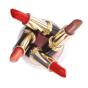 different red lipstick, beauty concept on white background