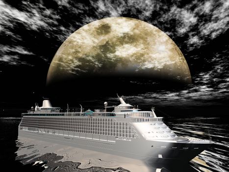 cruise ship on night and moon