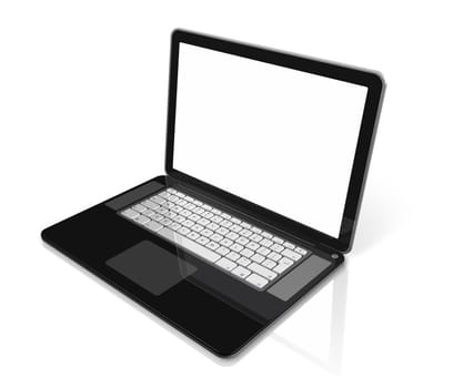 3D black laptop computer isolated on white with 2 clipping path : one for global scene and one for the screen