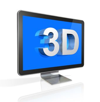 three dimensional television screen with 3D text. isolated on white with 2 clipping paths : one for global scene and one for the screen