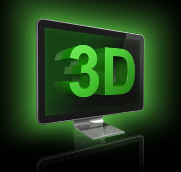 three dimensional television screen with 3D text. isolated on black with 2 clipping paths : one for global scene and one for the screen