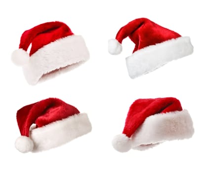 Set Santa Claus red hats isolated on white