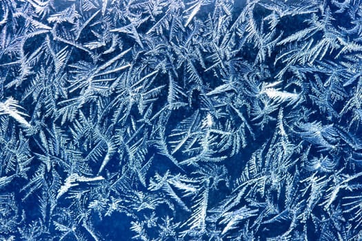 Frost patterns on window glass in winter