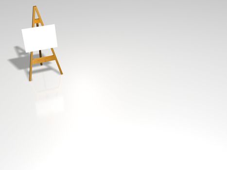 3D illustration of an artists easel in the left top corner of the scene