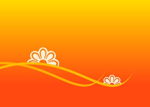 Illustrated flowers and lines on a gradient orange background