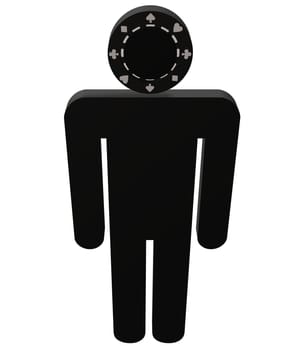 3D illustration of a character with a casino chip as a head
