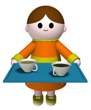 Illustration of a girl holding a tray of beverages