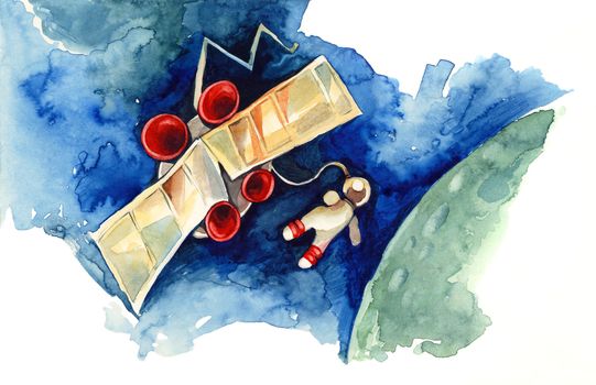 painting illustration of man in open space