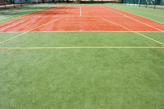 School yard with basketball grounds