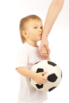 little boy holding fathers hand as a concept of family, trust, love