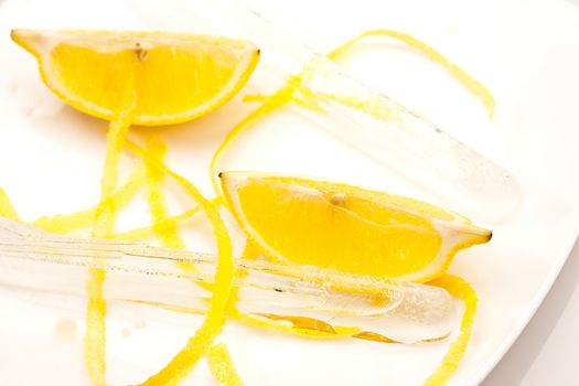 food series: sliced peel decorated lemon with ice