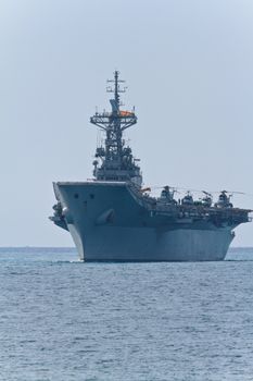 MALAGA, SPAIN-MAY 28: Aircraft carrier Principe de Asturias taking part in an exhibition on the day of the spanish army forces on May 28, 2011, in Malaga, Spain