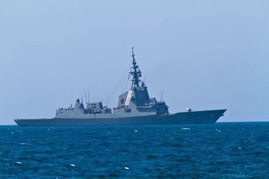MALAGA, SPAIN-MAY 28: Frigate F-101 Alvaro de Bazan taking part in an exhibition on the day of the spanish army forces on May 28, 2011, in Malaga, Spain