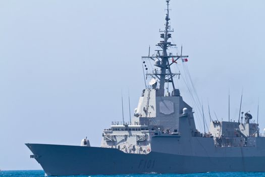 MALAGA, SPAIN-MAY 28: Frigate F-101 Alvaro de Bazan taking part in an exhibition on the day of the spanish army forces on May 28, 2011, in Malaga, Spain