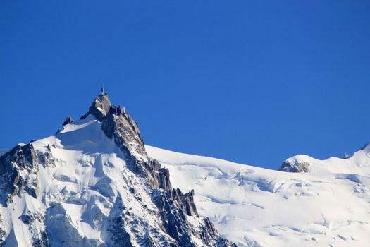 View of the rock of Aiguille du Midi, mont-Blanc, France, by beautiful weather