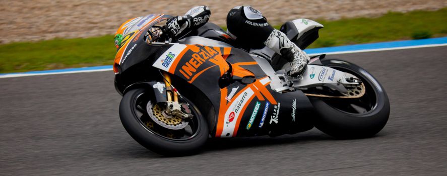 JEREZ DE LA FRONTERA, SPAIN - NOV 20: MOTO2 motorcyclist Ivan Silva takes a curve in the CEV championship on Nov 20, 2010, in Jerez de la Frontera, Spain