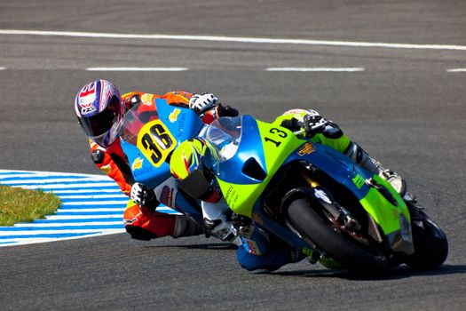 JEREZ DE LA FRONTERA, SPAIN - APR 17: Moto2 motorcyclist Renaud Binoche takes a curve in the CEV Championship race on April 17, 2011 in Jerez de la Frontera, Spain.