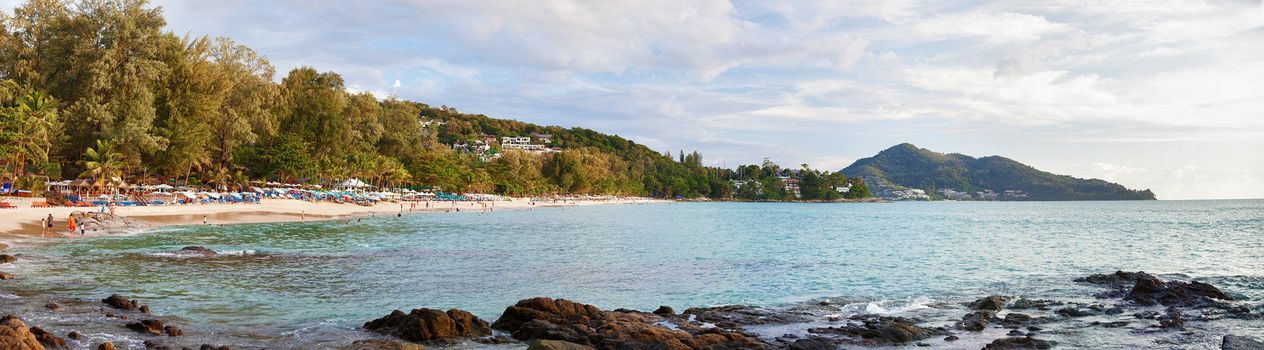 Coast of tropical ocean - panoramic evening picture