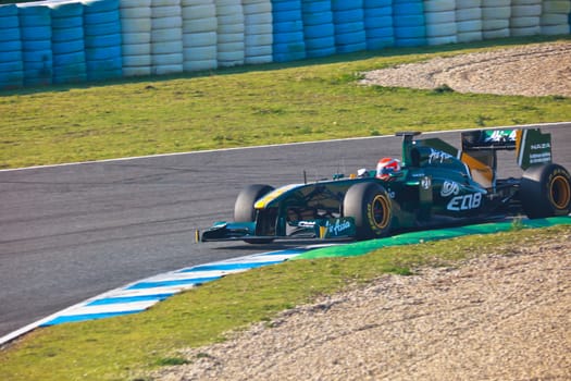 JEREZ DE LA FRONTERA, SPAIN - FEB 10: Jarno Trulli of Team Lotus F1 races on training session on February 10 , 2011, in Jerez de la Frontera , Spain