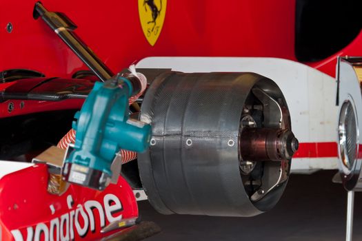 JEREZ DE LA FRONTERA, SPAIN - OCT 10: Disc brakes of Ferrari F1 waiting on pits on training session on October 10, 2006 in Jerez de la Frontera , Spain