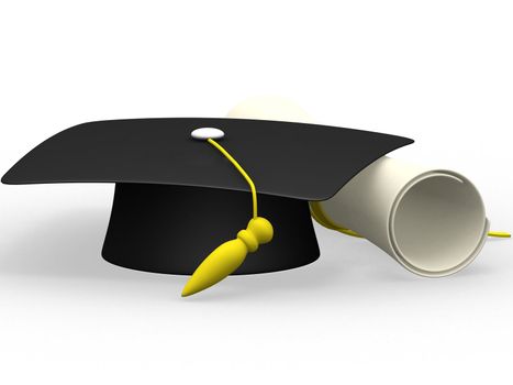 graduation cap diploma isolated on a white background