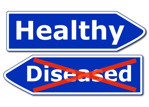 health concept with blue road sign isolated on white background