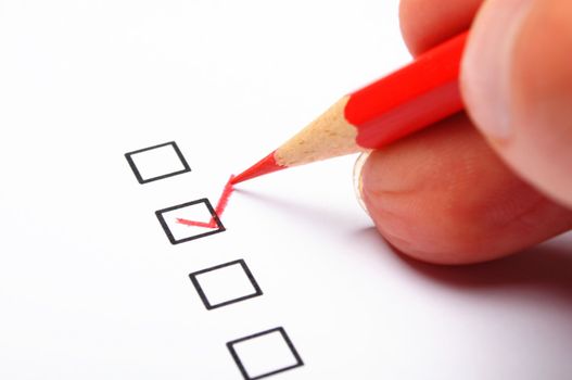 poll or polling concept with checkbox and red pencil showing marketing
