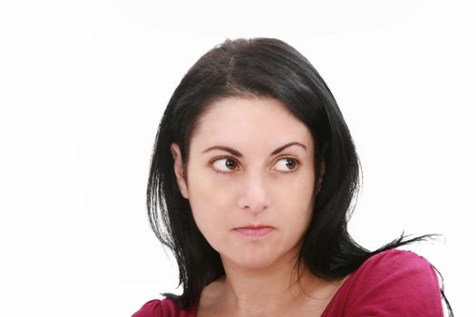 Closeup portrait of a serious beautiful woman