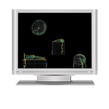 design of  storage tank with  isolated  lcd television illustration digital high resolution.