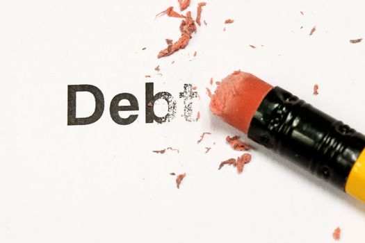 eraser and word debt concept of Reduce Debt