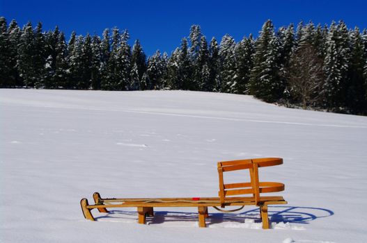 sledge outside in a snowy winter landscape