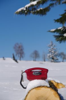 Santa Claus Hotline symbolized by a red retro phone