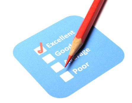 excellent or good marketing customer service survey with red pencil and checkbox