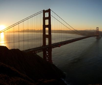 Sunrise over Golden Gate Bridge and San Francisco Bay California