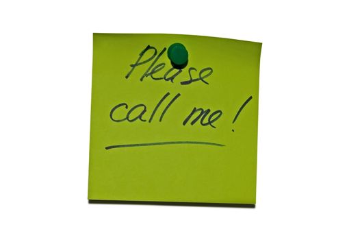 Sticky post it note with "Please call me" wording